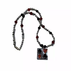 Vintage Beaded Necklace With Card Suit Pendant